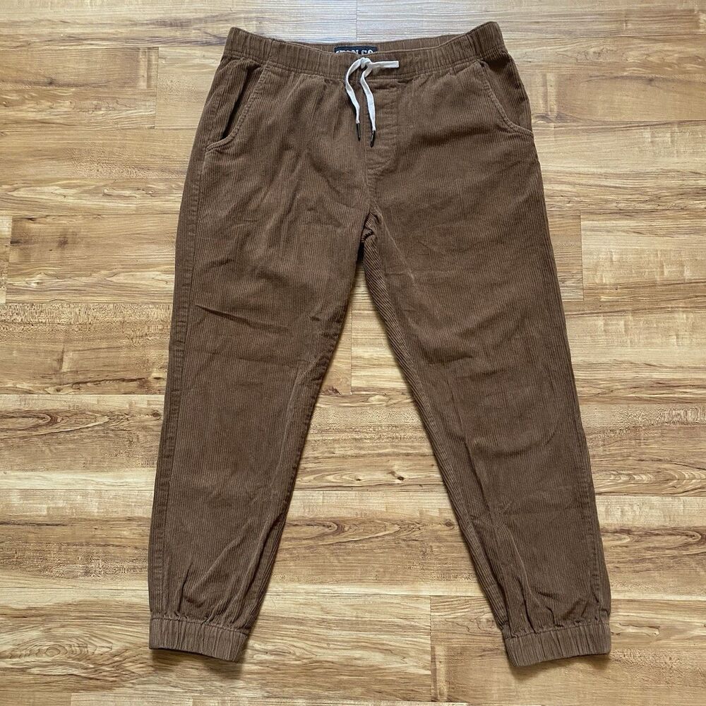 IRON CO Mens L Rust Brown Wide Wale Corduroy Pull On Joggers Casual Cuffed Pants